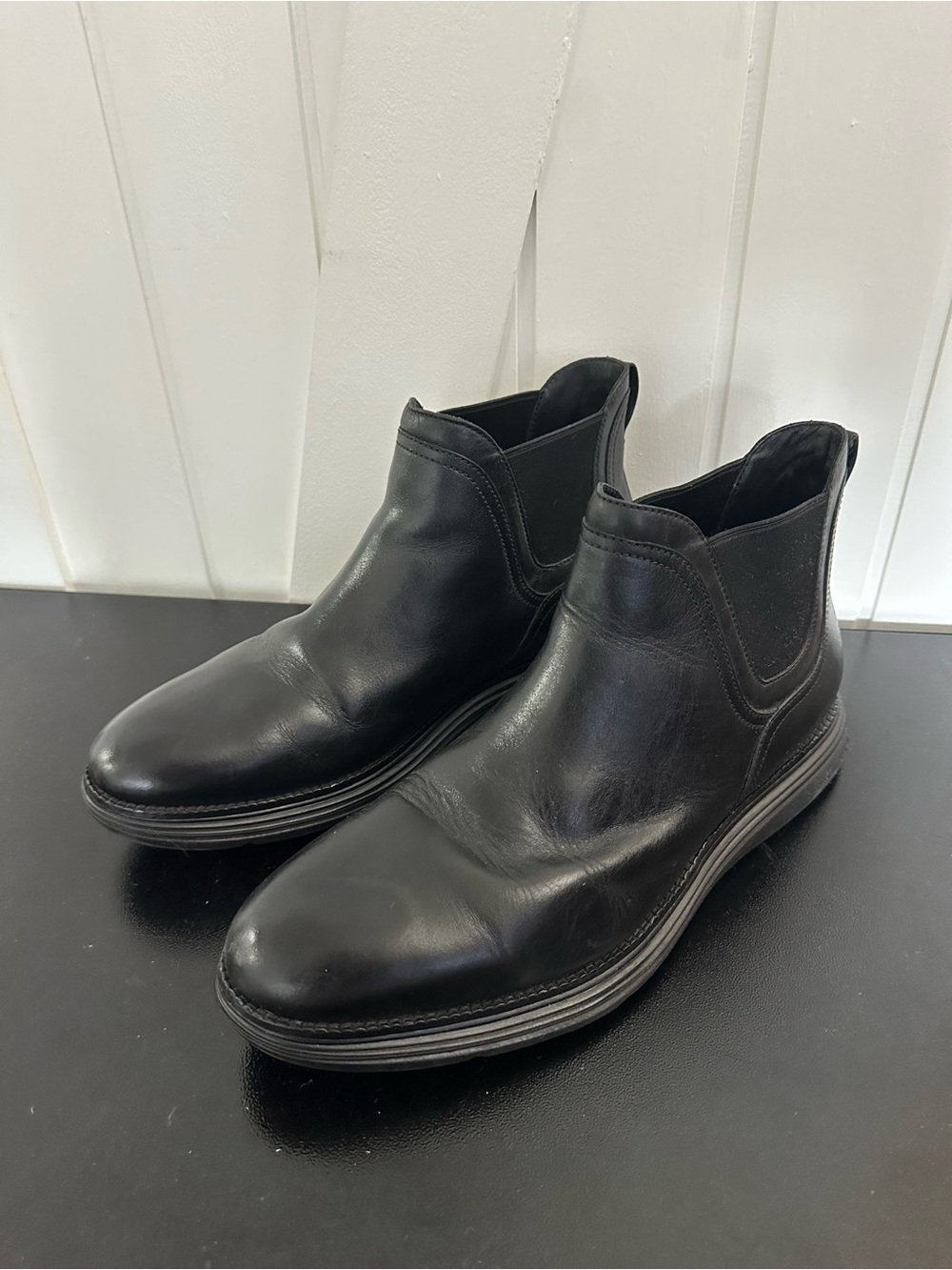 Cole Haan Black Leather Chelsea Ankle Boots - Slip-On - Size 12 M